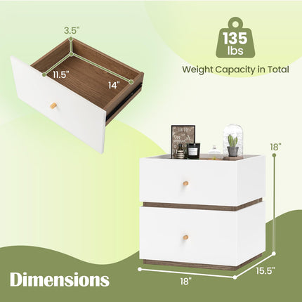 Dreamade Modern Nightstand with 2 Storage Drawers, Wooden Night Stand with Raised Edge