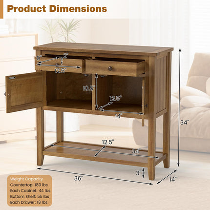 Dreamade Mid-Century Console Table Wood Coffee Bar Buffet Sideboard with 2 Drawers