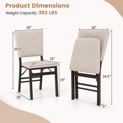 Dreamade Foldable Dining Chair Set of 2/4 Armless Kitchen Chair with Padded Seat and Tilt Backrest