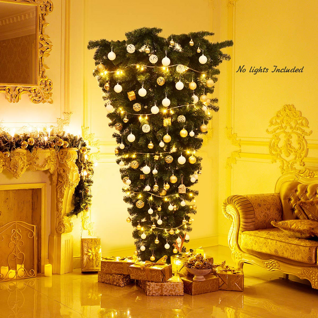Dreamade 7FT Upside Down Tree, Artificial Christmas Tree with Metal Stand - DreamadeUS