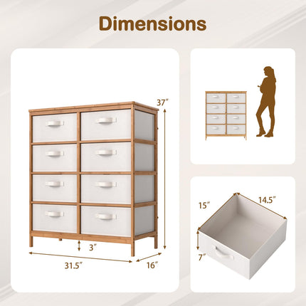 Dreamade 8-Drawers Dresser Bamboo Fabric Storage Tower with Removable Fabric Bins