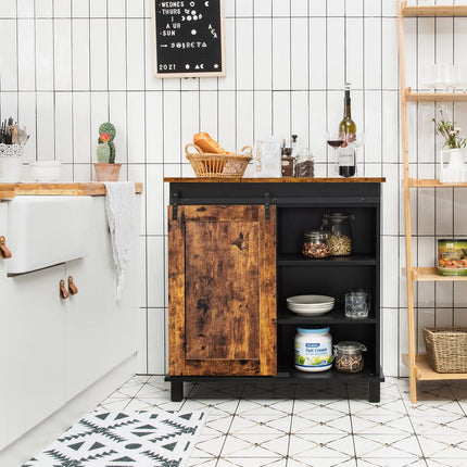 Dreamade Sideboard, Coffee Bar Station with Sliding Barn Door(Industrial)