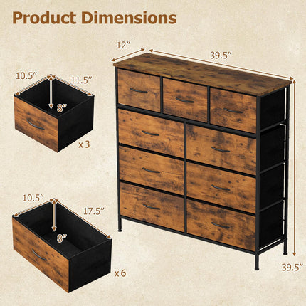 Dreamade 9-Drawer Tall Fabric Storage Organizer Chest with Wooden Top & Sturdy Metal Frame