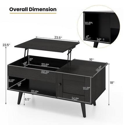 Dreamade Lift Top Coffee Table, Modern Cocktail Table with Hidden Compartment, Open Shelf & Cabinet