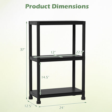 Dreamade 3-Tier Heavy-Duty Plastic Storage Shelves (24" x 12.5" x 37")