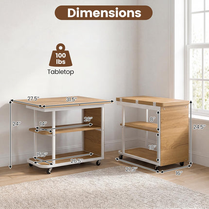 Dreamade 3-Tier Mobile Side Table with Foldable Top & Universal Wheels (1/2)