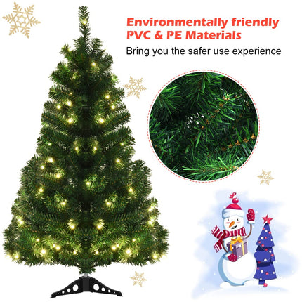 4ft Pre-Lit Christmas Tree, Artificial PVC Xmas Tree with 100 Warm White LED Lights and Stable Triangular Stand - DreamadeUS