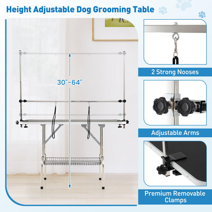 Dreamade 47'' Dog Grooming Table with Adjustable Arm & 2 Nooses