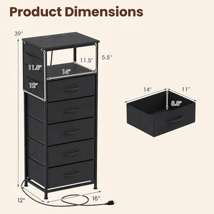 Dreamade Modern 39" Bedside Table with Integrated Charging Station & 5 Fabric Drawers (1/2)