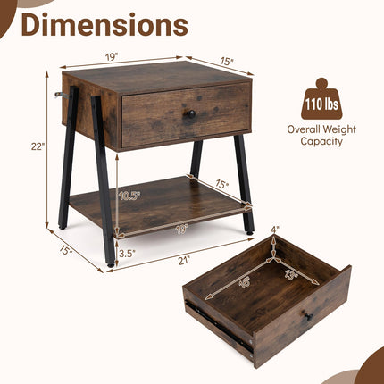 Dreamade Industrial Night Stand with Drawer and Open Shelf