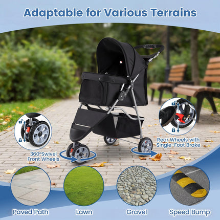 Dreamade 3 Wheel Foldable Dog Stroller for Small Dogs Cats