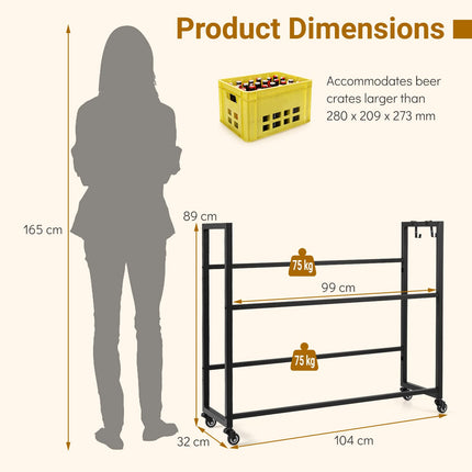 Dreamade 2-Tier Drink Crate Rack with 4 Universal Wheels