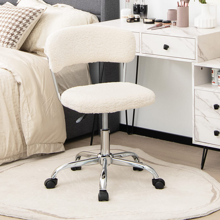 Dreamade Home Office Chair, Faux Fur Low Back Swivel Leisure Chair w/Height Adjustable Padded Seat