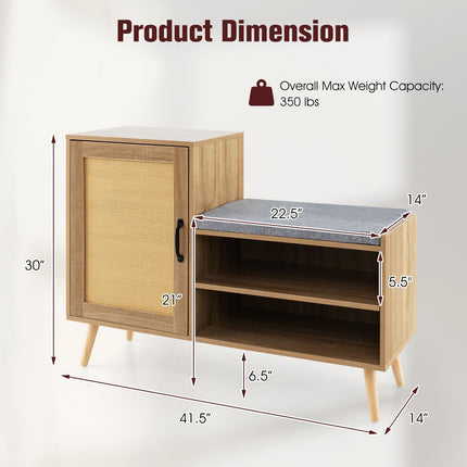 Dreamade Shoe Cabinet with Shoe Bench - Rattan Shoe Storage Cabinet, Shoe Rack Organizer for 10-12 Pairs