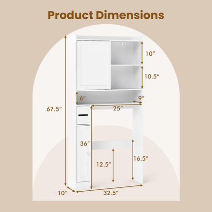 Dreamade Over The Toilet Storage Cabinet Standing Toilet Rack with Sliding Door