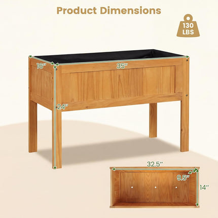 Dreamade Solid Wooden Raised Garden Bed w/Legs (35”Lx 16”Wx24”H)