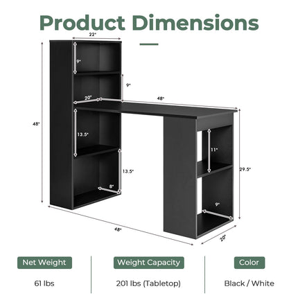 Dreamade 48 Inch Computer Desk with Bookshelf, 3-in-1 Home Office Desk with 4-Tier Bookcase & CPU Stand