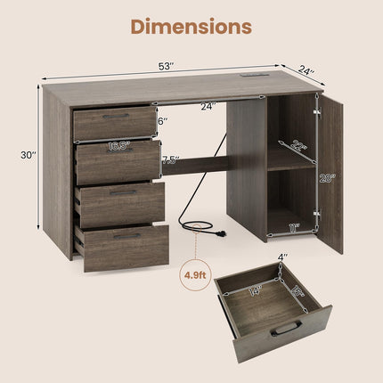 Dreamade Computer Desk with Drawers 53 Inch