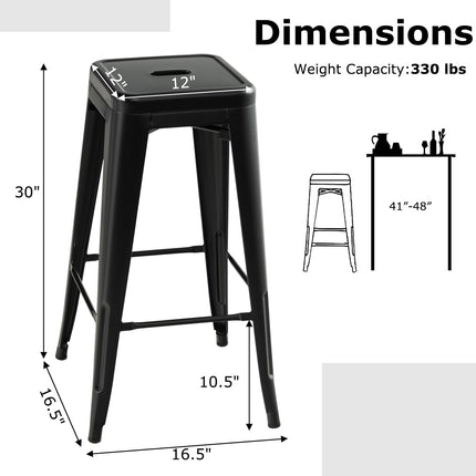 Dreamade Metal Backless Bar Stools Set of 4, 30" Bar Height Modern Industrial Barstools w/Cut-out Handle