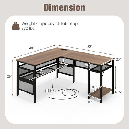 Dreamade L Shaped Desk with Power Outlets & USB Ports