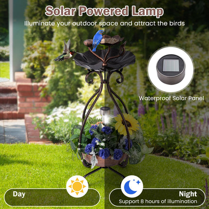 Dreamade Bird Bath with Planter - Solar Lighted Bird Bath for Outside with Bird Feeder