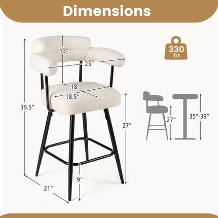 Dreamade Swivel Bar Stool Set of 2/4 Counter Height Chairs with Curved Back and Arms