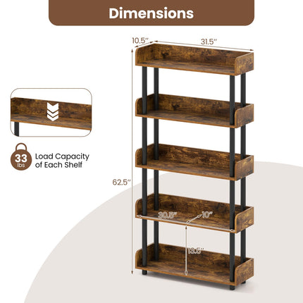 Dreamade 5-Tier Bookshelf with Anti-Tipping Kit & Open Storage Organizer for Living Room Bedroom