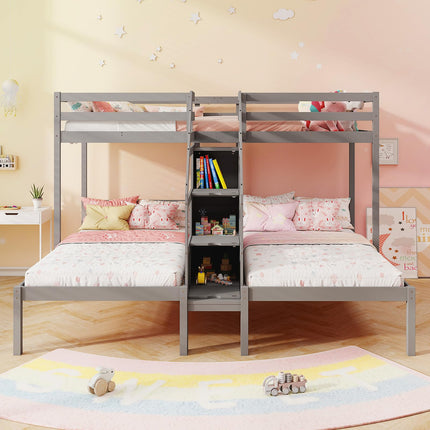 Dreamade Twin Over Twin & Twin Bunk Bed Triple Bunk Beds with 4-Step Storage Stair