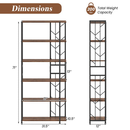 Dreamade 6-Tier Bookshelf Modern Geometric Bookcase with Heavy-Duty Metal Frame