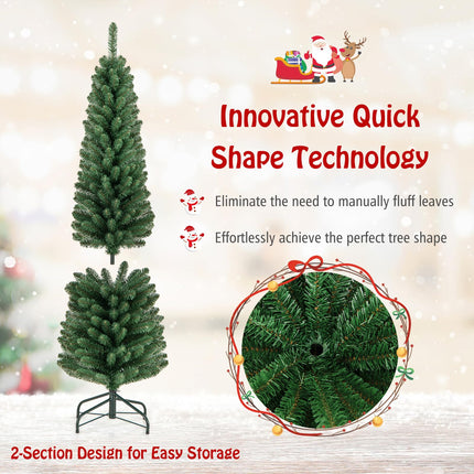 Dreamade 5ft / 6ft / 7ft / 8ft Artificial Skinny Xmas Tree with Quick Shape Technology