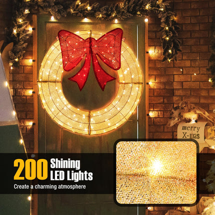 Dreamade 48 Inch Pre-Lit Christmas Wreath, Indoor/Outdoor Xmas Decoration with 200 LED Lights