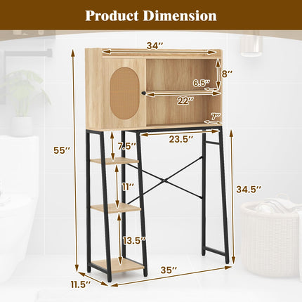 Dreamade Over The Toilet Storage Cabinet, Freestanding Storage Organizer Above Toilet with PE Rattan Door and Adjustable Shelf
