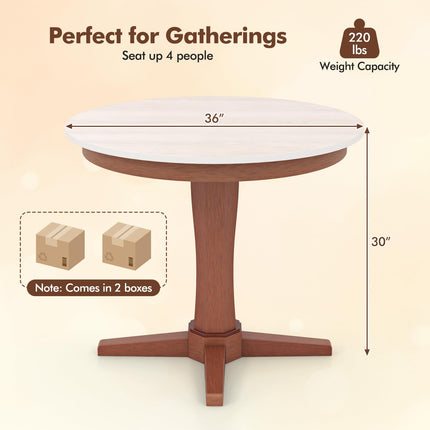 Dreamade Round Dining Table, 36” Kitchen Table with Base, Solid Rubber Wood Frame, Breakfast Table for 4 People