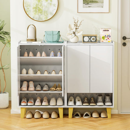 Dreamade 5-Tier Shoe Cabinet with Doors, Faux Marble Shoe Rack Organizer with Anti-Tipping Kit & Flat Tilting Storage Shelves