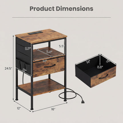 Dreamade 24.5" Nightstand with Charging Station & 1 Fabric Drawer (1/2)