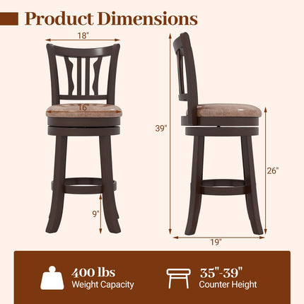 Dreamade 26" Upholstered Counter Height Swivel Bar Stools Set of 2/4 with Back and Solid Rubber Frame