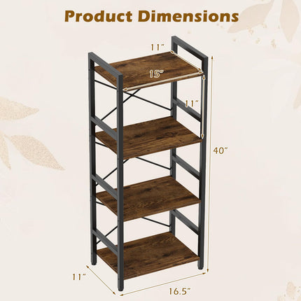Dreamade 4-Tier Bookshelf | Narrow Freestanding Display Shelf with Metal Frame (1/2)