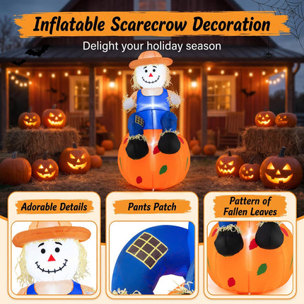 DREAMADE 4 FT Fall Inflatable Decoration Scarecrow Sitting on Pumpkin