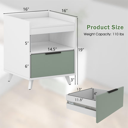 Dreamade Nightstand with Drawer, 3-Tier Bedside Table with Storage Drawer & Open Compartment