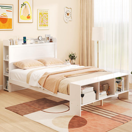 Dreamade Full/Twin Size Bed Frame with Storage Headboard & Footboard