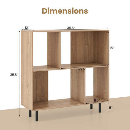 Dreamade 3-Tier Bookcase, Modern Cube Bookshelf with 4 Compartments & Metal Legs, Minimalist Freestanding Storage Organizer