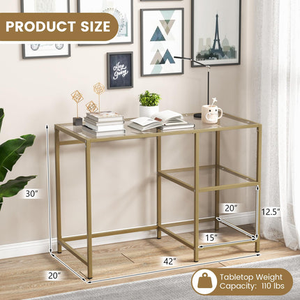 Dreamade 42 Inch Home Office Desk with Tempered Glass