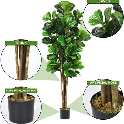 Fake Fiddle Leaf Fig Tree Artificial Greenery Plants in Pots Decorative Trees (5ft)