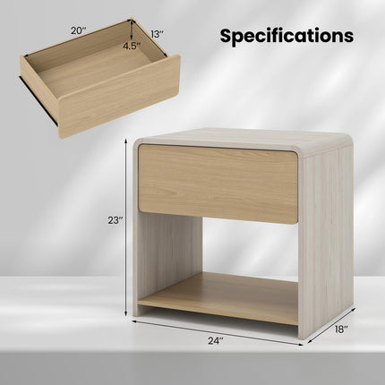 Dreamade Modern Nightstand with Drawer Set of 1/2 Storage Open Shelf