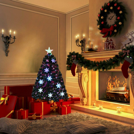 Artificial Pre-Lit Christmas Tree Fiber Optic Tree with Metal Stand, Xmas Tree for Holiday Decor - DreamadeUS