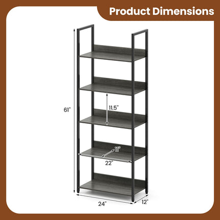 Dreamade 5-Tier Tall Wooden Open Bookcase with Back Panels & Metal Frame (1/2)