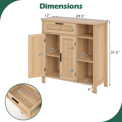 Dreamade Buffet Cabinet with 2 Doors, Drawer 3 Open Cubbies Adjustable Shelf (Natural)