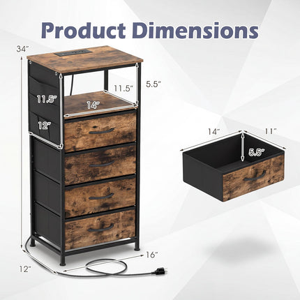 Dreamade Modern 34" Bedside Table with 4 Fabric Drawers (1/2)