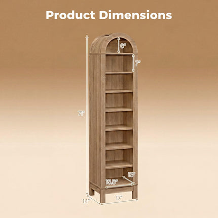 Dreamade 71" Tall 8-Tier Arched Modern Bookshelf with 3 Adjustable Shelves (1/2)