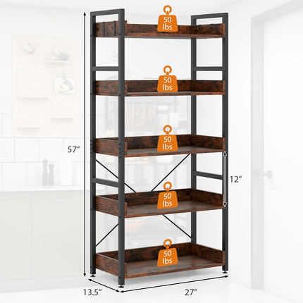 Dreamade 5 Tier Bookshelf with 4 Hooks for Living Room
